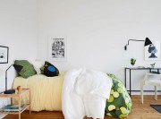 小巧清新现代简约风格60平米一居室卧室背景墙装修效果图