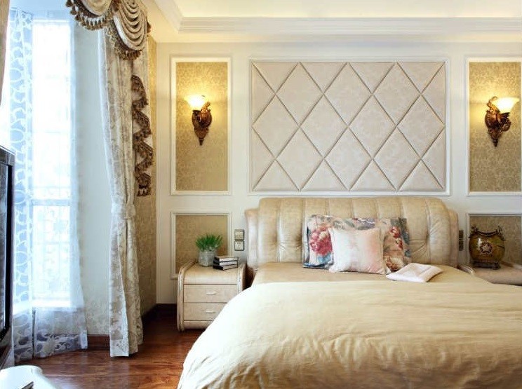 惬意浪漫欧式风格120平米复式loft卧室背景墙装修效果图