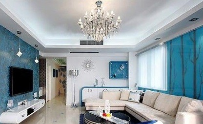 蓝白优雅欧式风格70平米小户型客厅吊顶装修效果图