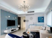 蓝白优雅欧式风格70平米小户型客厅电视背景墙装修效果图