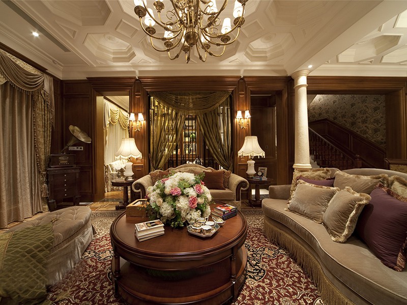 古典奢华欧式风格120平米复式loft客厅装修效果图