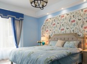 蓝色天空欧式风格80平米二居室卧室背景墙装修效果图